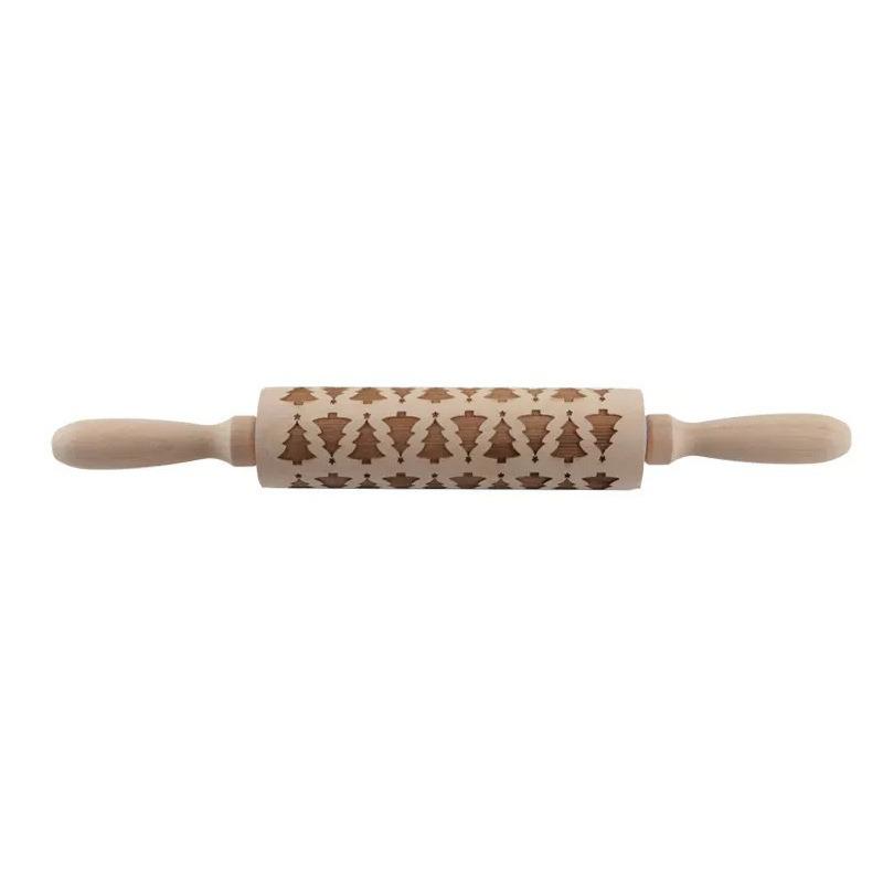 Laser Engraved Christmas Reindeer Wood Rolling Pin for Cookies