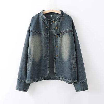 Retro gewaschene Jeansjacke für Damen im Frühling und Herbst Vielseitig und stilvoll Neuer chinesischer Stil Lockerer Herbst Design Jacke Oberteil