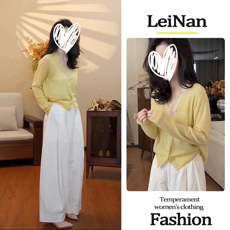 2026 Spring V-Neck Lace Knit Top & Wide-Leg Pants Set L