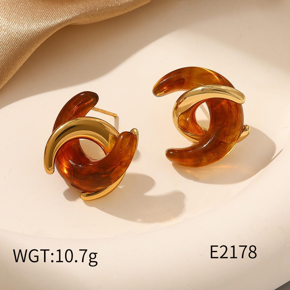 Gradient Resin Stainless Steel Hoop Earrings - Versatile Multicolor C-Shape Design.