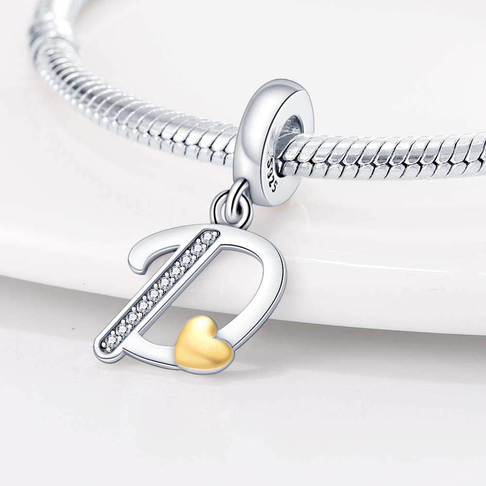 26 English Letter Series Copper Gold Heart-Shaped Design Charms Beads 3Mm Diy Fine Jewelry Making