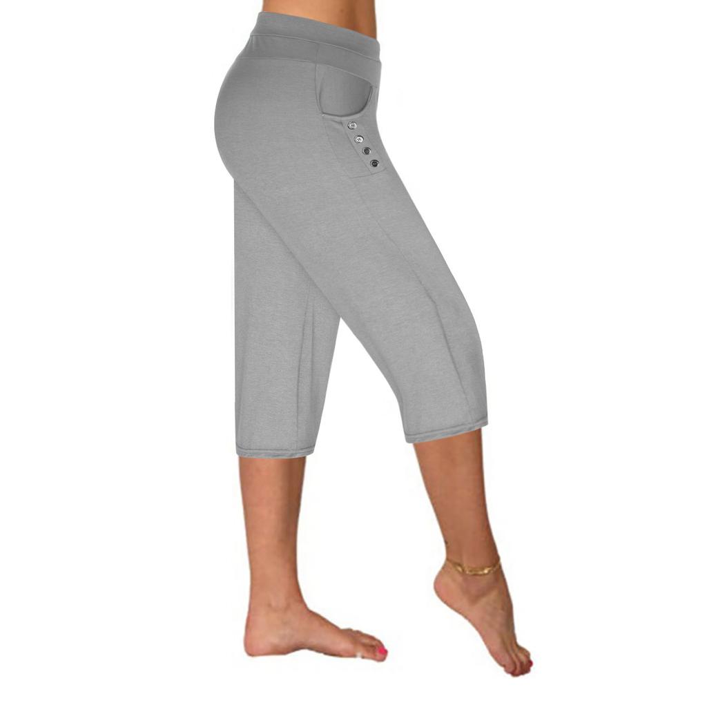 Women's 5-point sports pants, fitness pants, running training loose button wide leg pants