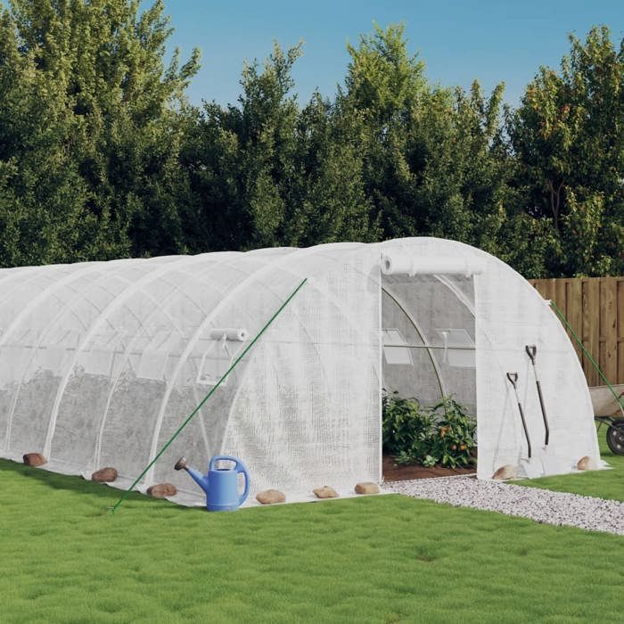 VidaXL Greenhouse with White Steel Frame 96 M² 24x4x2 M, Polytunnel, Cold Frame, Tomato Greenhouse, Garden Greenhouse, 3188082