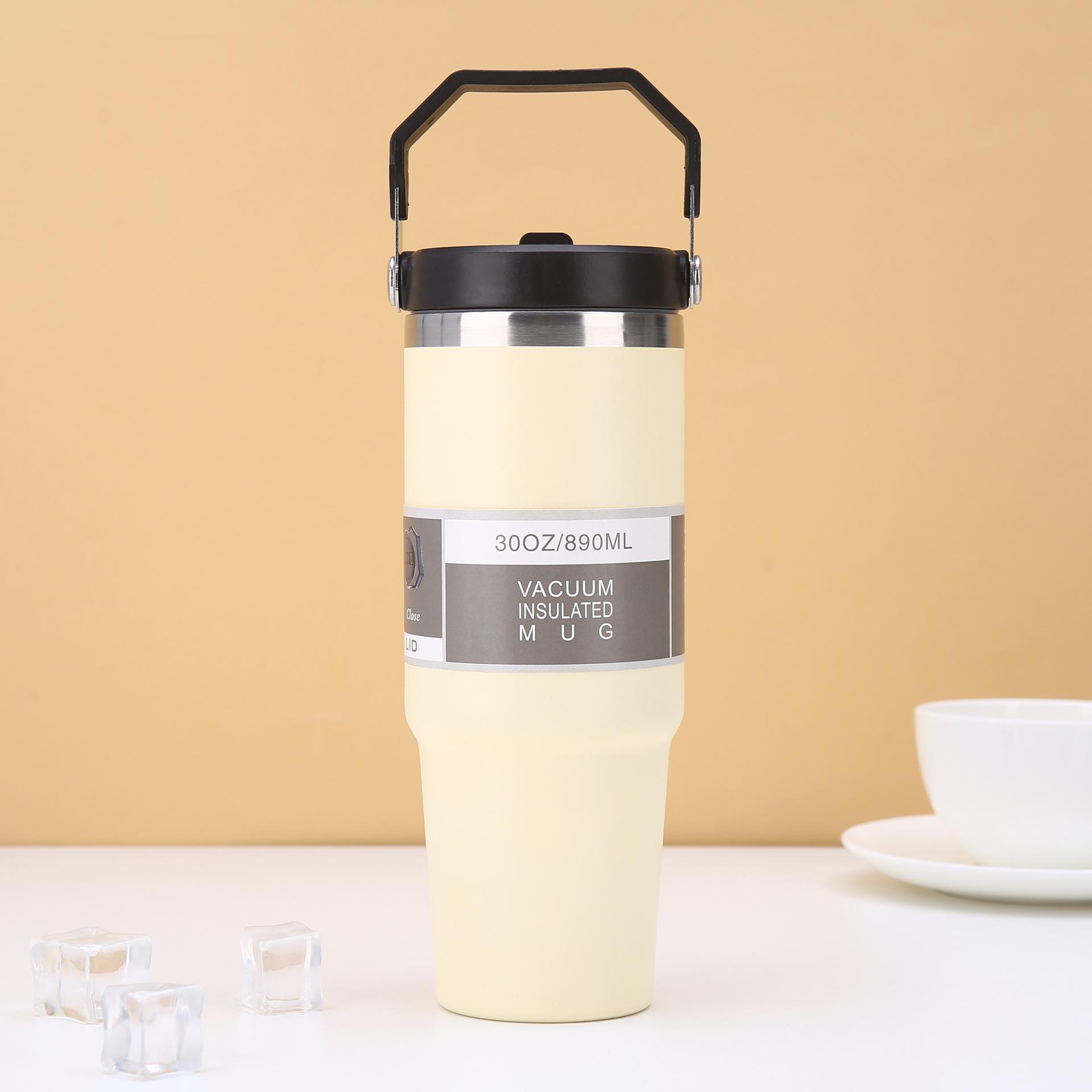 

Hot Sale 30oz Portable Car Cup Stainless Steel Thermos Cup with Straw Travel Sports Water Bottlelarge Capacity Handheld світло-жовтого кольору