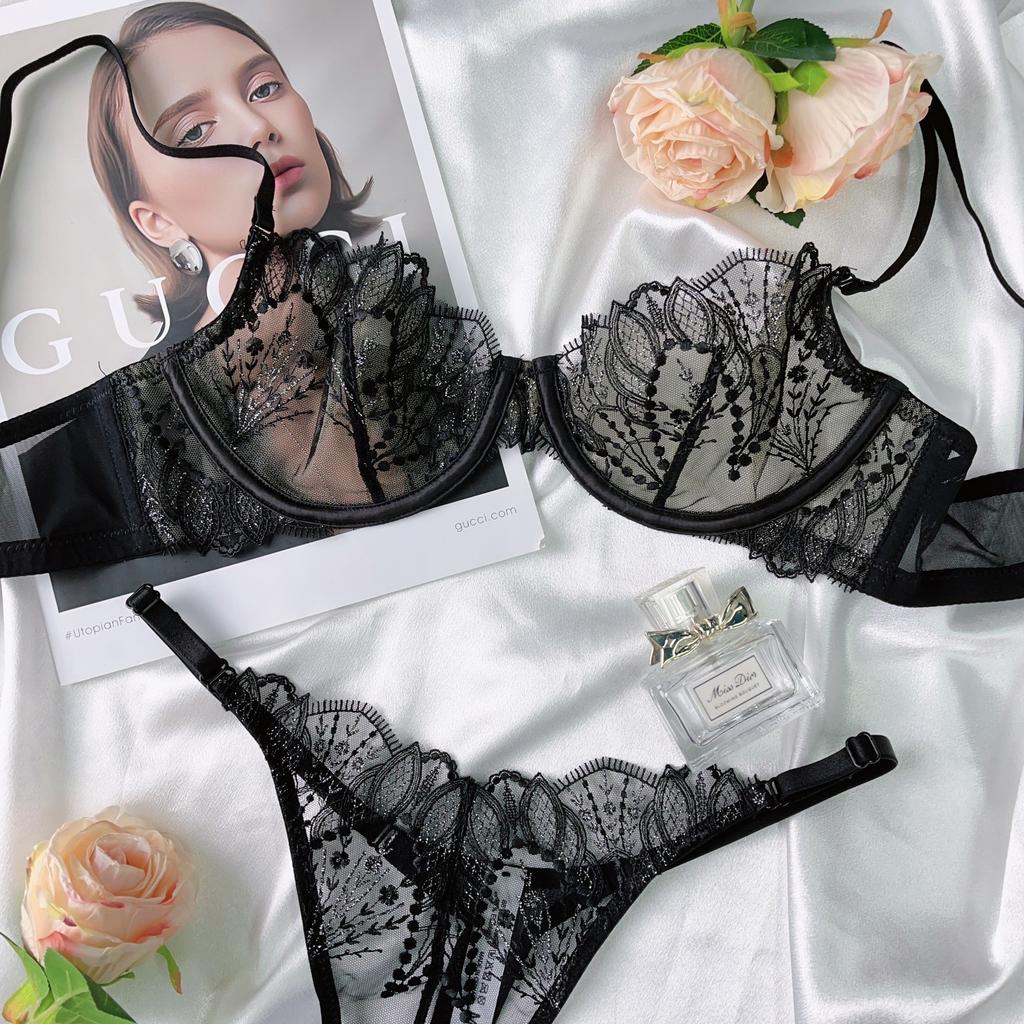 New sexy lace underwear French ultra-thin perspective large size underwear large chest small anti-sagging bra cover