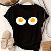 S Casual Crew Neck T-Shirt with Cute Fried Egg Print Short Sleeve Summer Short Sleeved Harajuku Streetwear Tops Tees