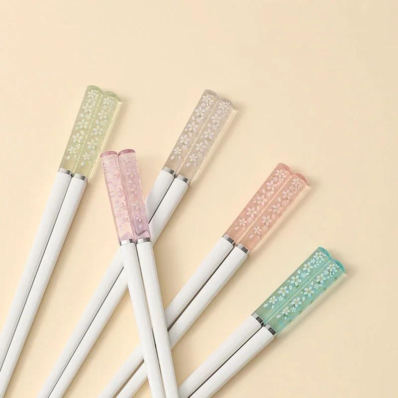 5 Pairs of Amber Cherry Blossom Chopsticks Cherry Blossom Antibacterial Anti-slip Reusable Sushi Chopsticks Food Chopsticks