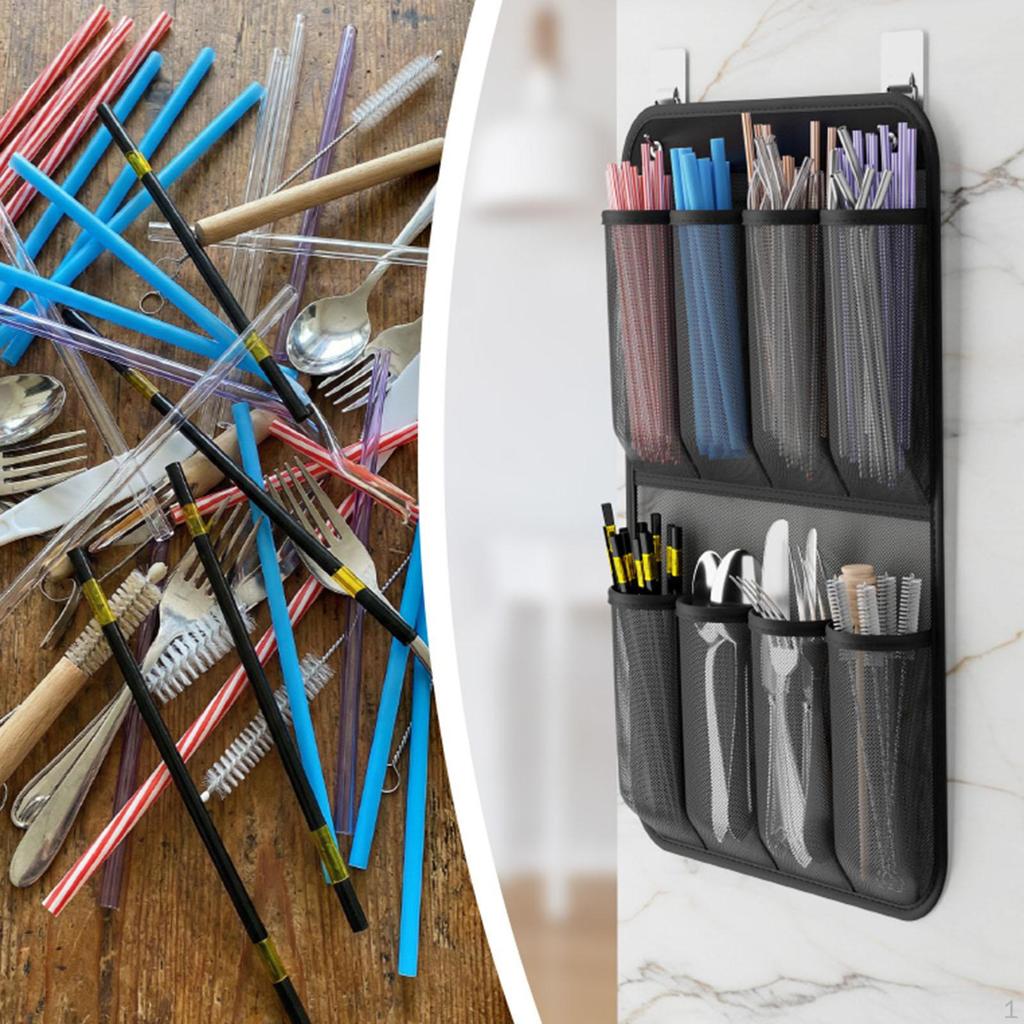 Utensils Holder Wall Hanging Organizer, Space Saving Multipurpose Over The Door Bag Storage