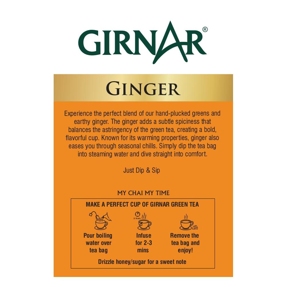 Girnar Green Tea Ginger Tea Bags 25 Count Caffeine-Free Natural Flavor Soothing Beverage
