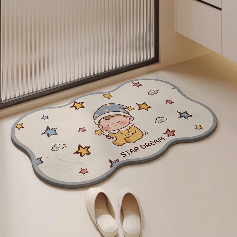 Cartoon Anti-Slip Bathroom Floor Mat - Water-Absorbent Linen Material for Toilet Entryway