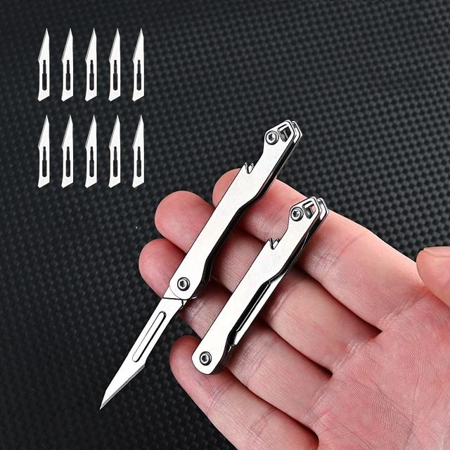 NEW NO11 Replaceable Blades Scalpel Folding Knife Quick Open Bottle Opener Keychain EDC Folding Knife 10 Blade Free Useful Tool