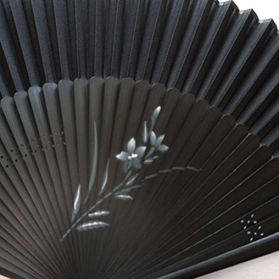 folding black bamboo and silk High-quality silk-covered fan, (5846 Kikyo)