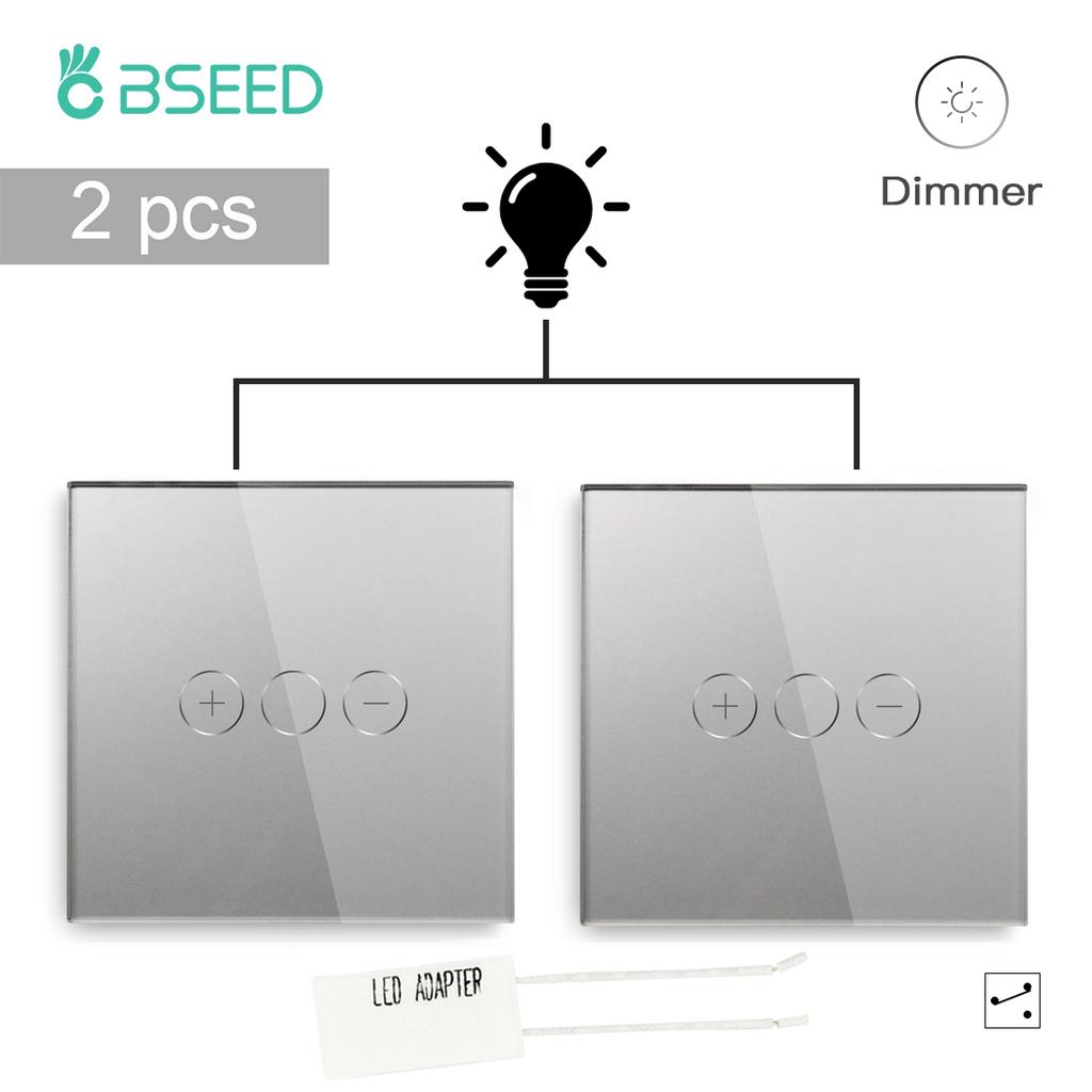 BSEED LED Touch Dimmer Schalter Wanddimmer 1-fach 2-Wege Sensor Schalter Plus EU Steckdosen USB Typ-c Gehärtetes Glas Wasserdicht 2er Pack