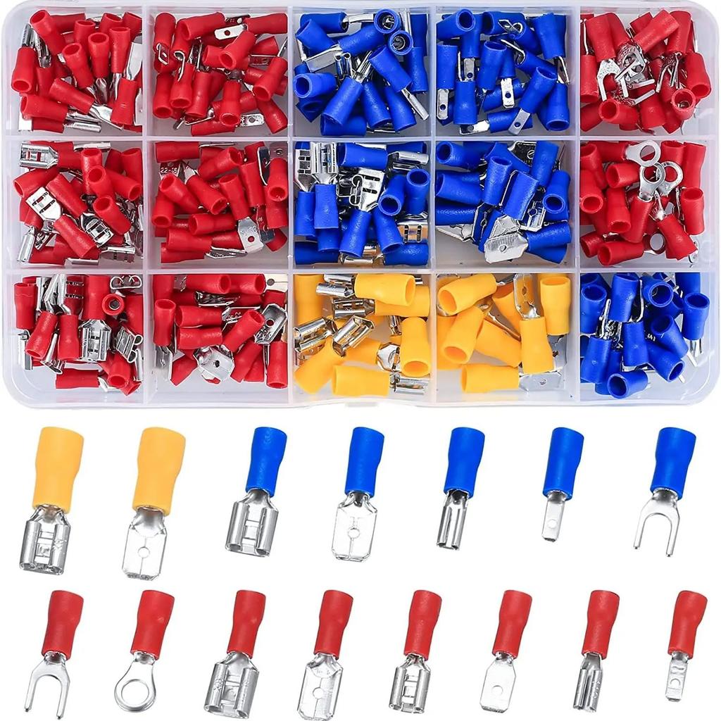 280pcs Insulated Wire Electrical Connectors with/without Tool Assorted Male/Female Wire Cable Crimp Terminals U-Type Fork Spade