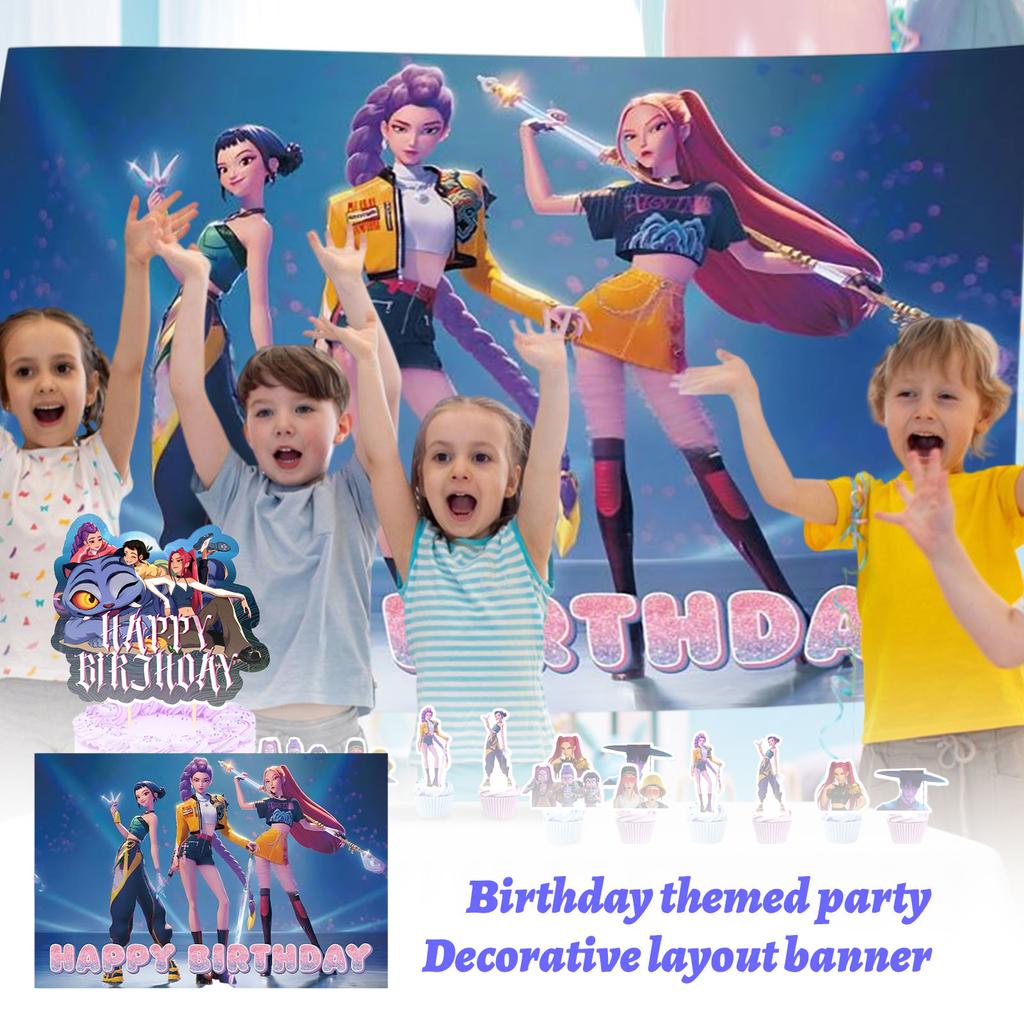 Birthday Theme Party Decoration Banner Pull Flag Cake Flag Balloon- Set