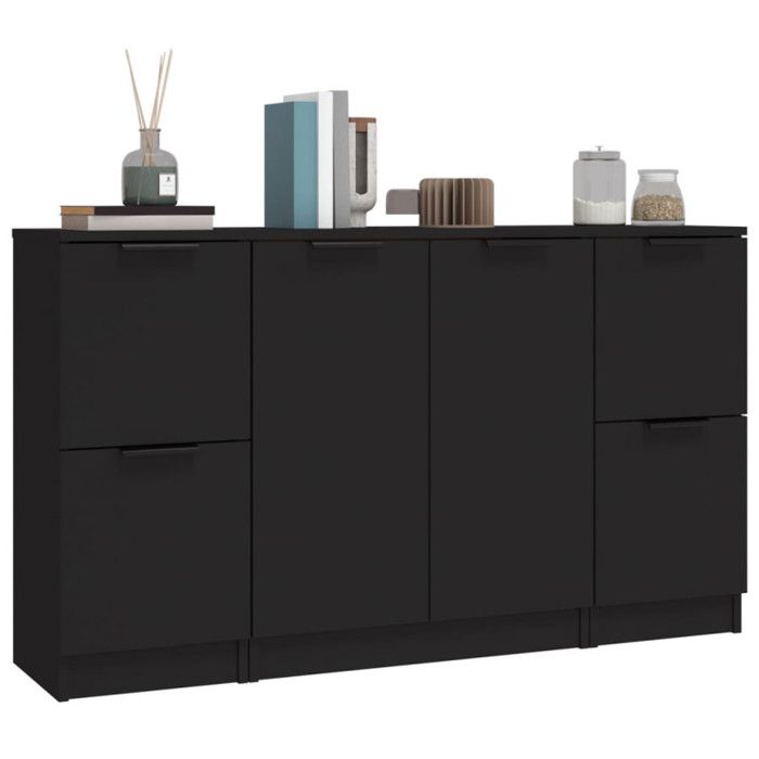 VidaXL Buffet 3 pcs, Meubles de Rangement avec Porte, Armoires de Rangement, Buffets de Salon Salle de Séjour, Moderne, Noir 3115845