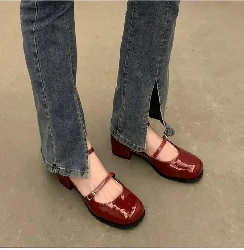 Design Pantofi Mary Jane cu Cataramă Pantofi cu Toc Gros Superficiali Goluri Elegante Pantofi Casual Pantofi de Birou Petrecere Dama Pantofi din Piele