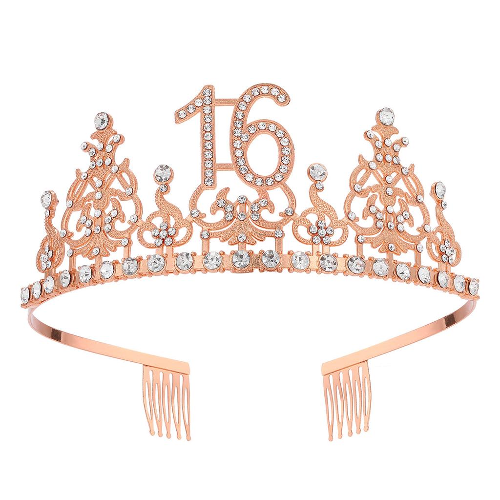 Fashion Alloy Digital Crown With Diamond Tiara 18Th Birthday Party Pearl Alloy Headband