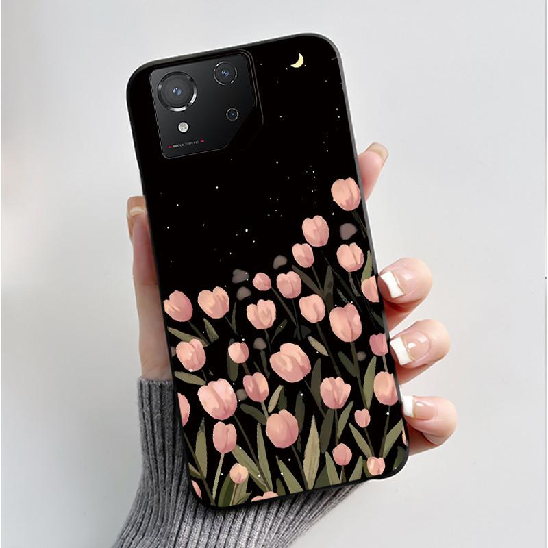 For ASUS ROG Phone 8 Case For ROG Phone 8 Pro Case Capa Soft Silicone Black Shell Cover Cute Flower Cartoon Printing Phone Cases