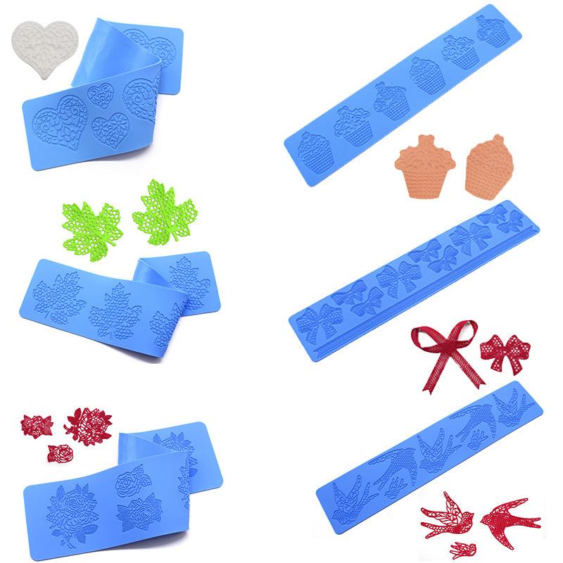 Reusable Silicone Mold for Fondant with Flower Leaf Patterns for Cake Lace Mat DIY Craft Decoration Tool