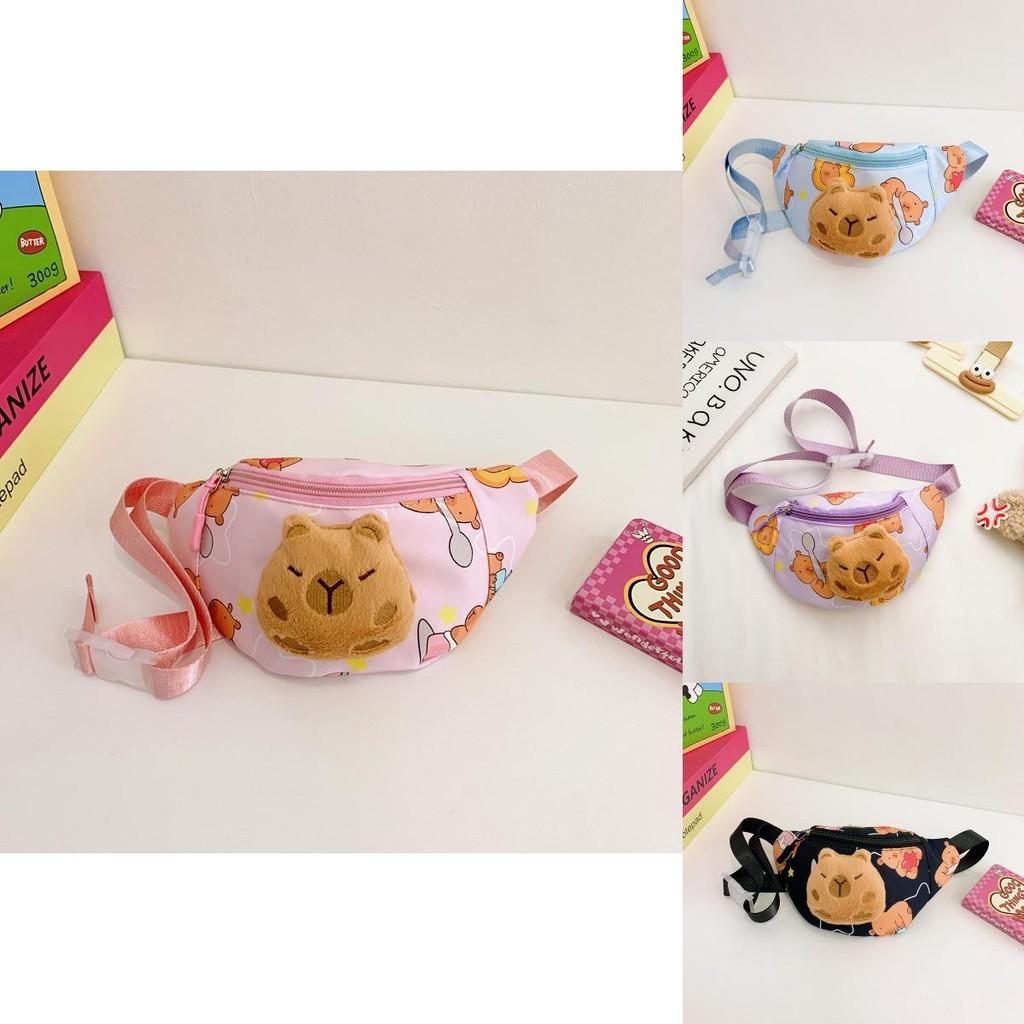Adorable Capybara Cartoon Kids Chest Bag Lightweight Oxford Fabric For School Use