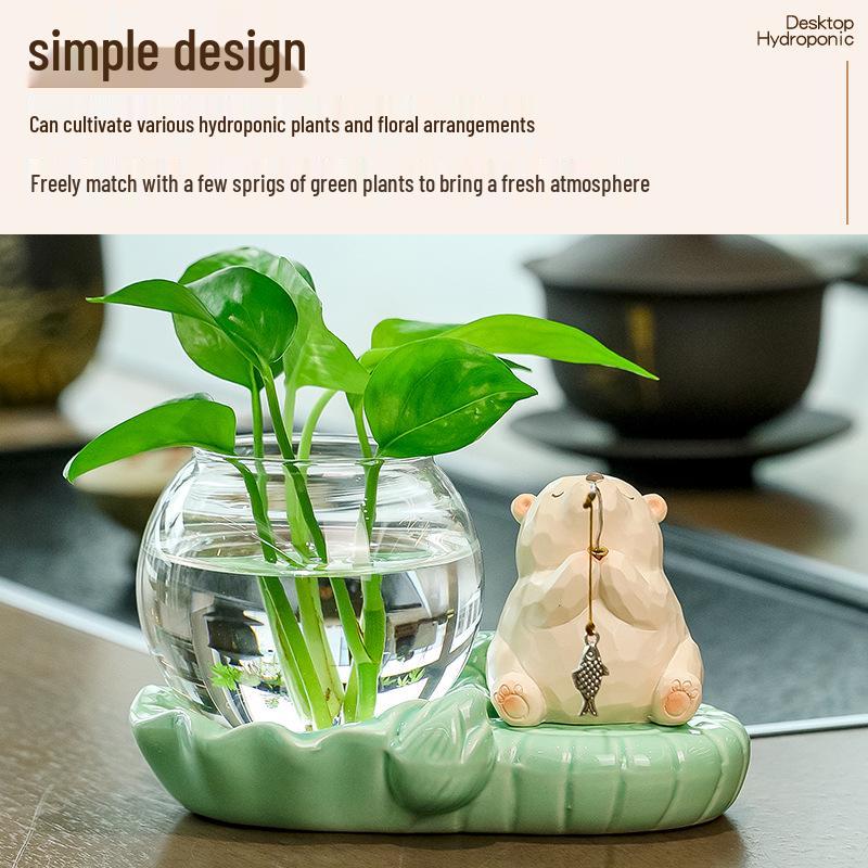 Frog-Themed Hydroponic Vase for Office Decoration