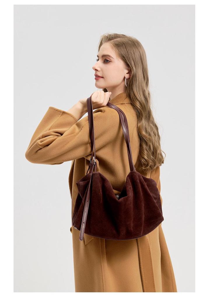 2026 Luxury Retro Suede Leather Tote Bag: High-End Frosted Cowhide Women's Shoulder Bag