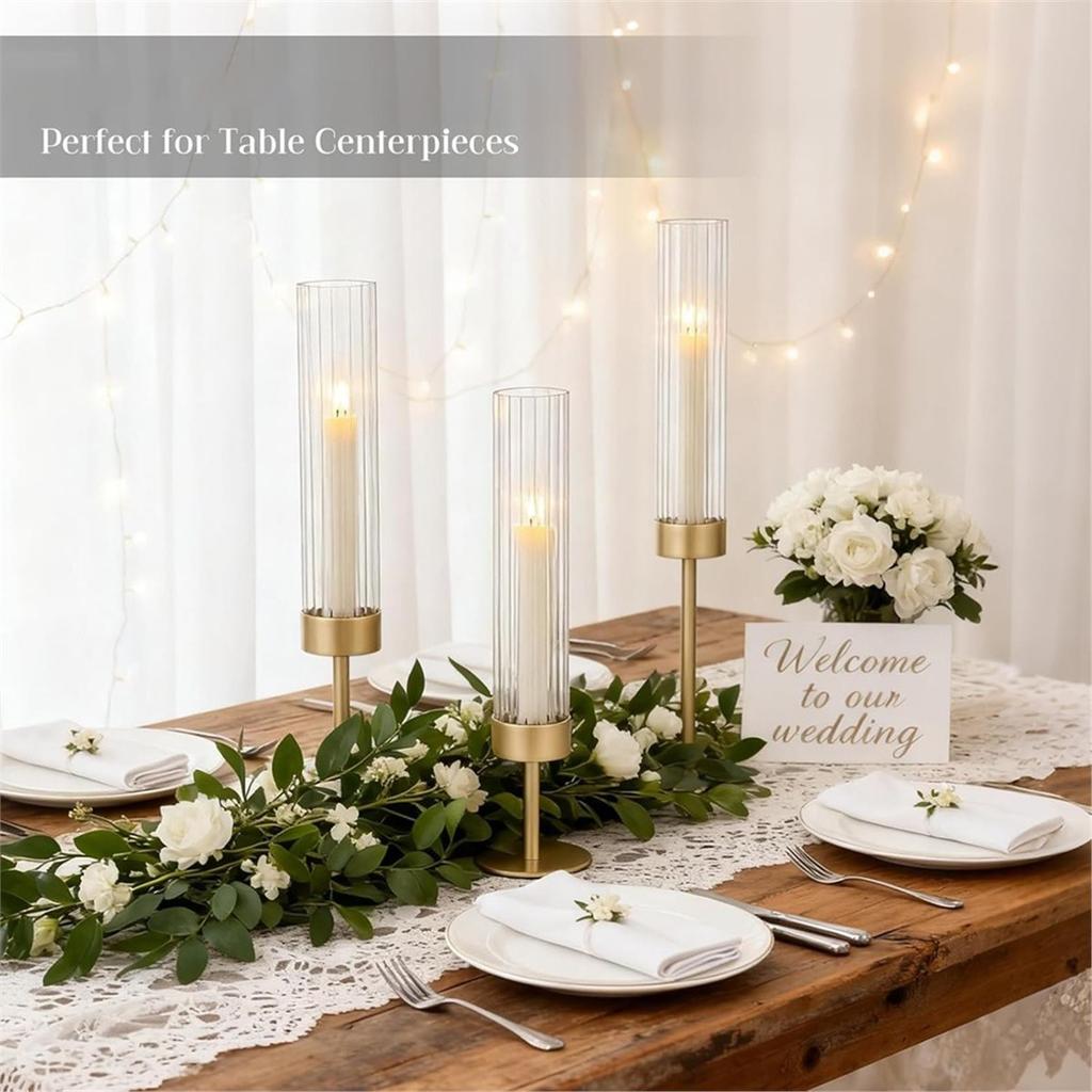 Gold Candle Holders Set of 3, Brass Taper Candle Holders for Candlesticks, Decor for Table Centerpiece, Wedding
