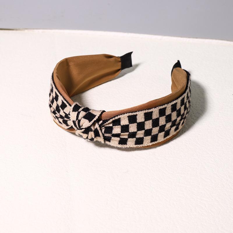 Vintage Print Wool Satin Patchwork Headband for Women Ladies Shopping Party Photograph Hair Hoop Accessories