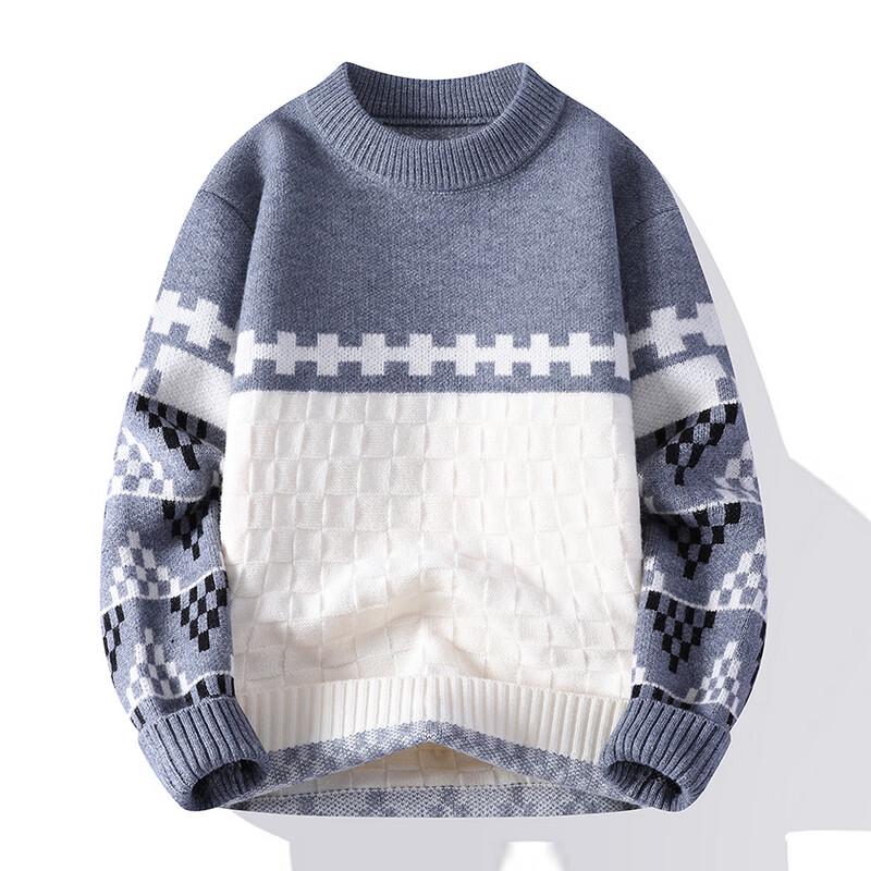 Men's Colorblock Jacquard Round Neck Pullover Sweater
