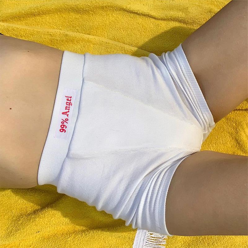 Verão branco carta bordado biker shorts feminino ribber malha preto cintura alta casual streetwear shorts