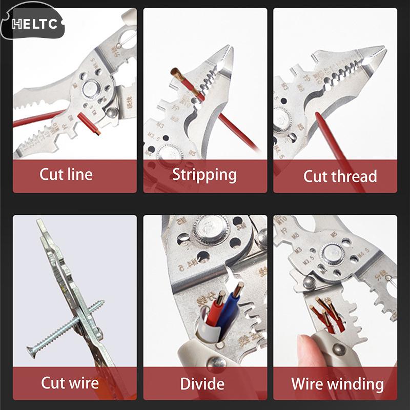 1Pcs Multifunctional Foldable Wire Stripper Crimper Cable Cutter Pliers Electrician Cable Cutting Wiring Pulling Stripping Tools