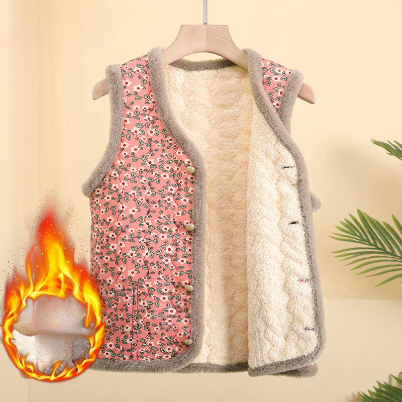New Autumn and Winter Vest Floral Warm Vest Plus Velvet Thickened Jacket