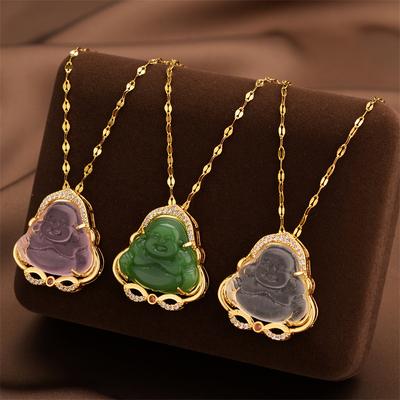 Mode Rétro Cadeau Pour Amis Classique Polyvalent Pendentif Bijou Pierres Synthétiques Femmes 1pc Collier Pendentif Bouddha Jade Imitation