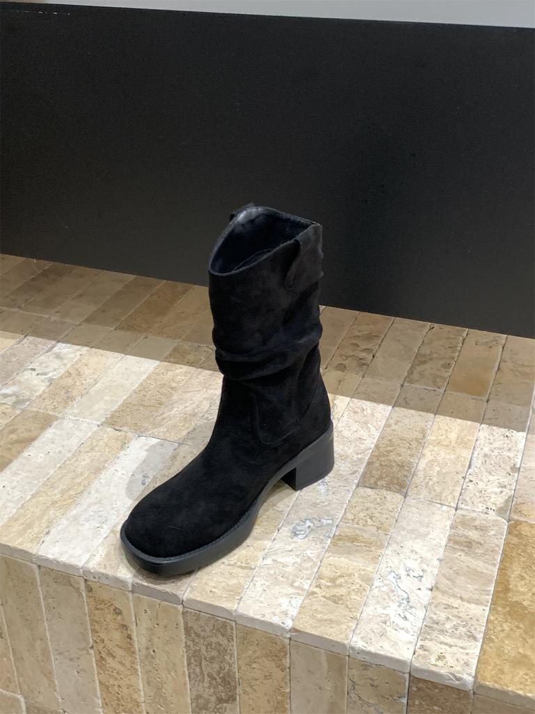 High Heel Medium Knight Boots Women's Boots 2025 New Autumn and Winter V-mouth Western Cowboy Pile Short Boots Martin Boots