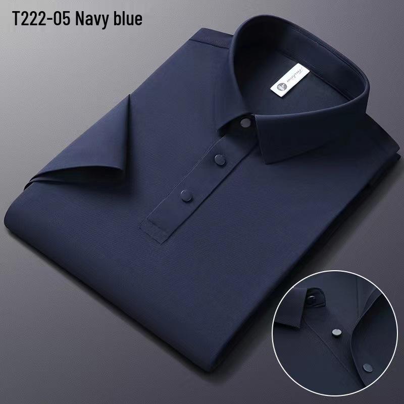 Men's Summer Seamless Ice Silk Stretch Polo - Non-Iron, Short-Sleeve, Business Casual
