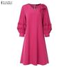 ZANZEA Women Casual V-Neck Loose 3/4 Sleeve 3D Flowers Splice Dress