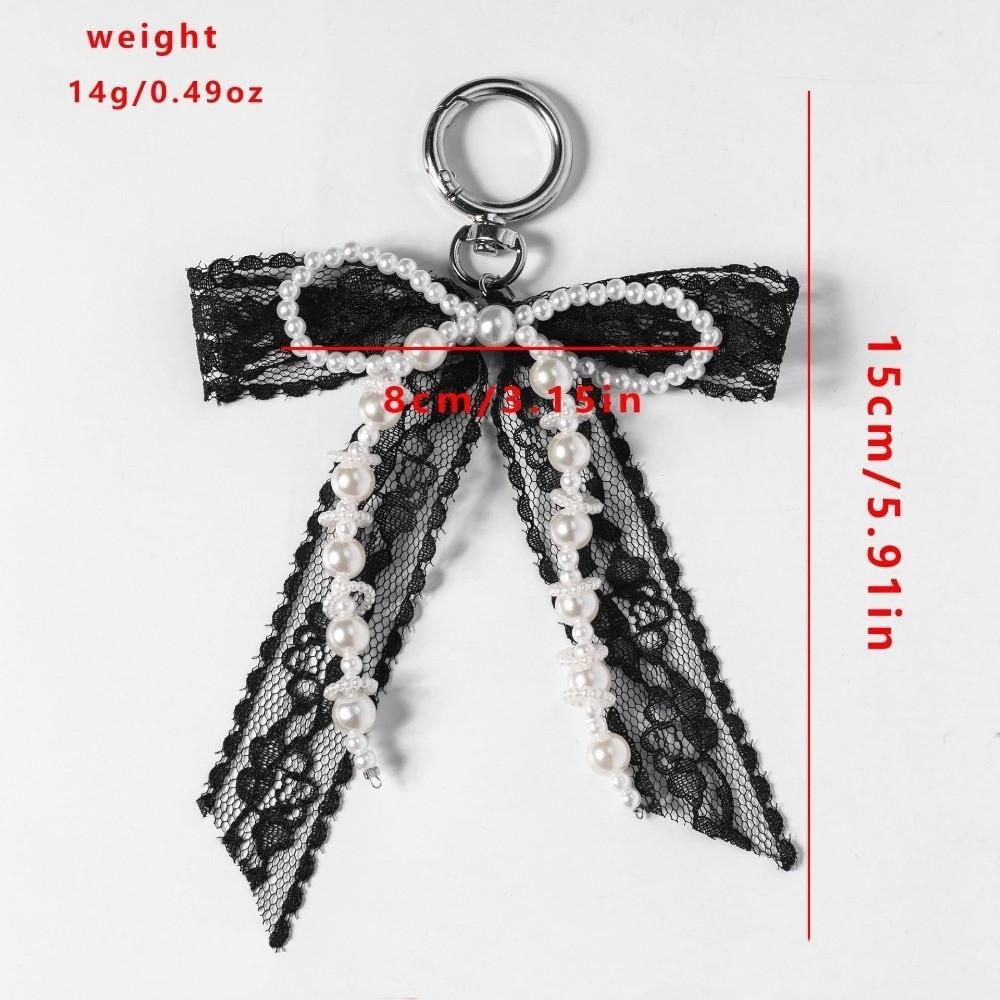 Pearl Beaded Bow Ribbon Keychain Y2K Bag Charm Sweet Lace Bow Keychain  Phone Decoration