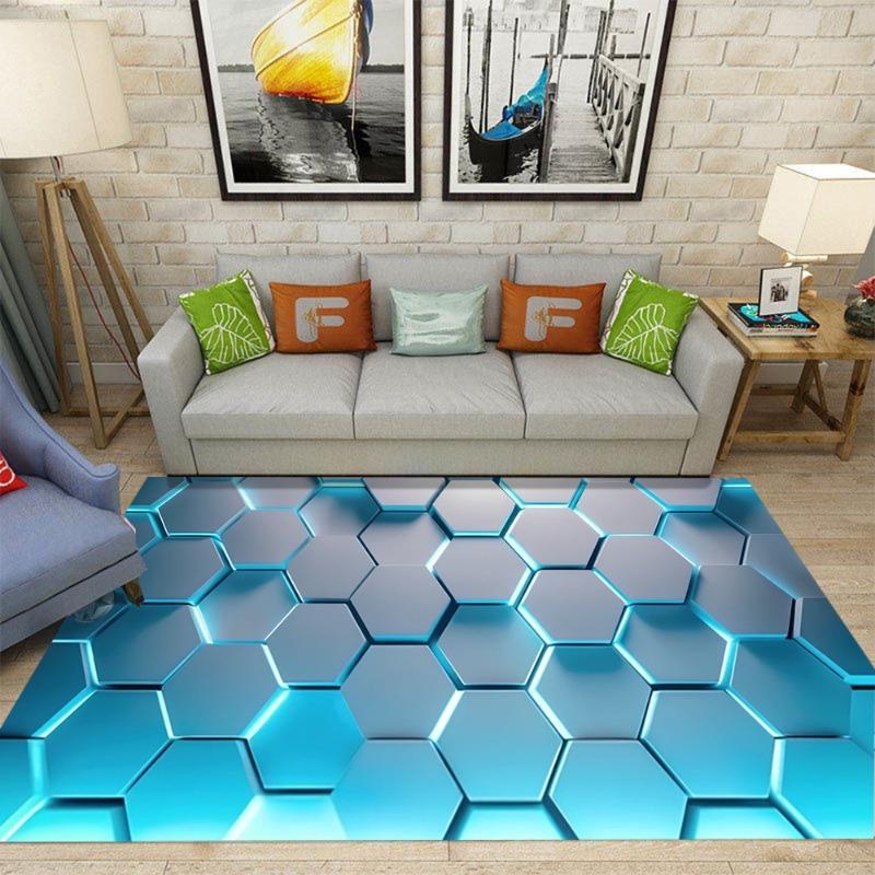 Visual Three-dimensional Carpet Luminous Geometric Pattern Living Room Rug Winter Warm Non Slip Floor Mat Home Decoration