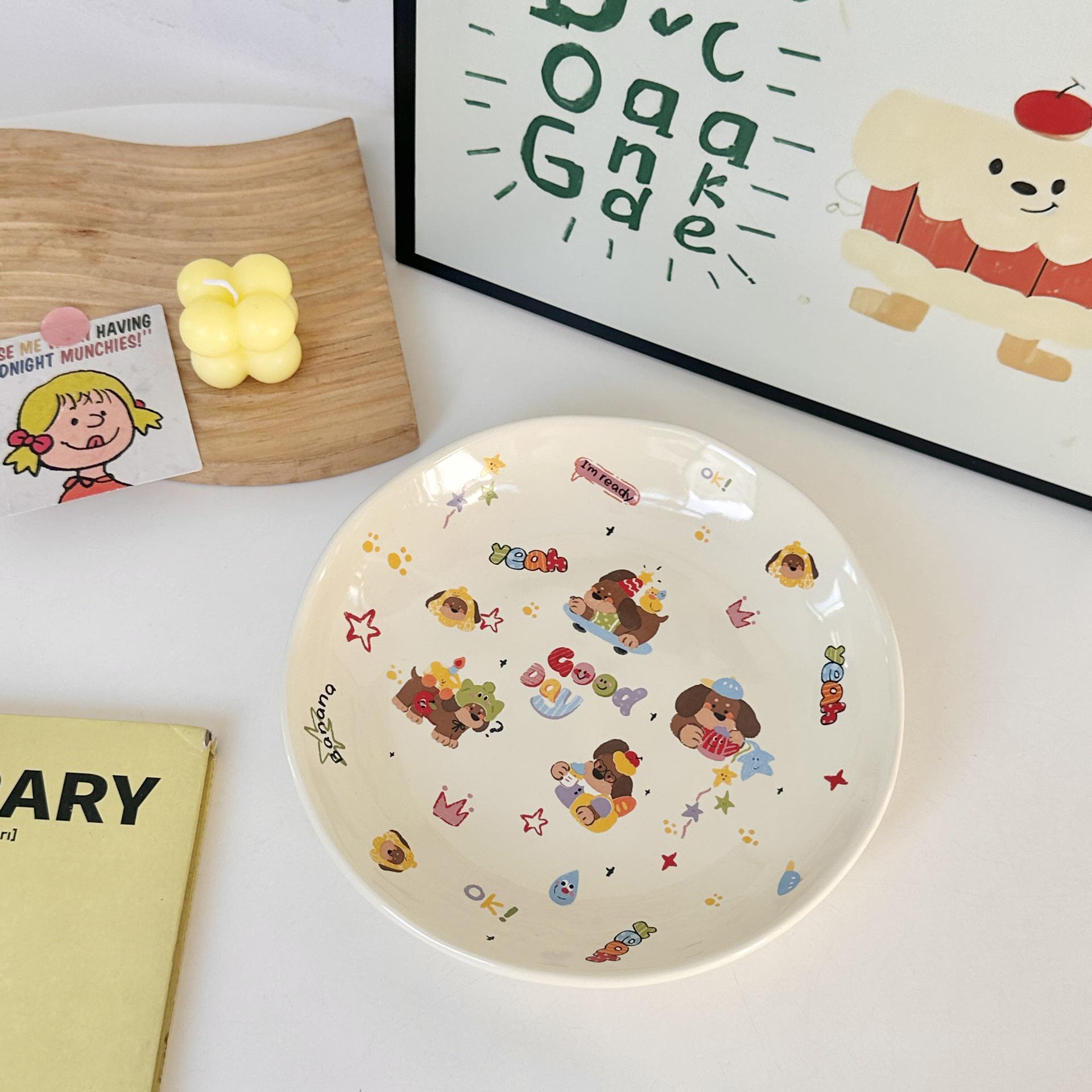 Colorful Dachshund Cartoon Ceramic Tableware Set - Cute Breakfast & Dessert Plate Collection