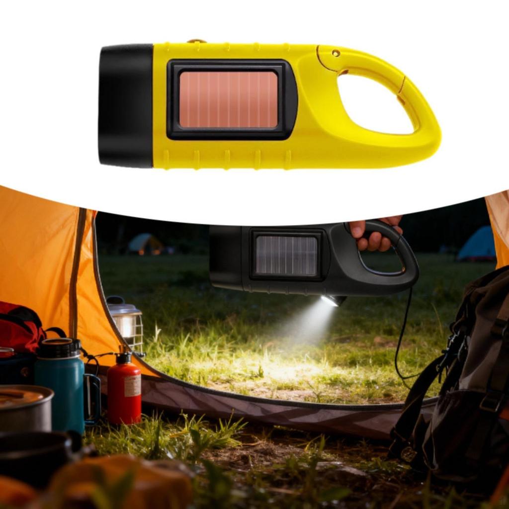 Hand Crank Solar Powered Flashlight Camping Lamp Compact Portable Torch Handheld for