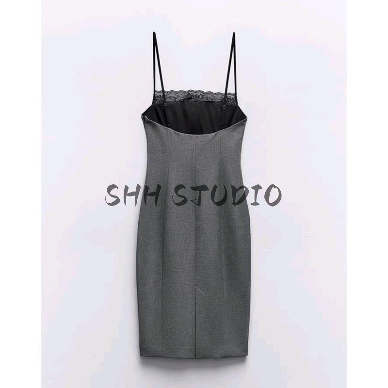 Summer New Product Women's Clothes French Style Design Patchwork Lace Details Striped Spaghetti Straps Dress 8342271