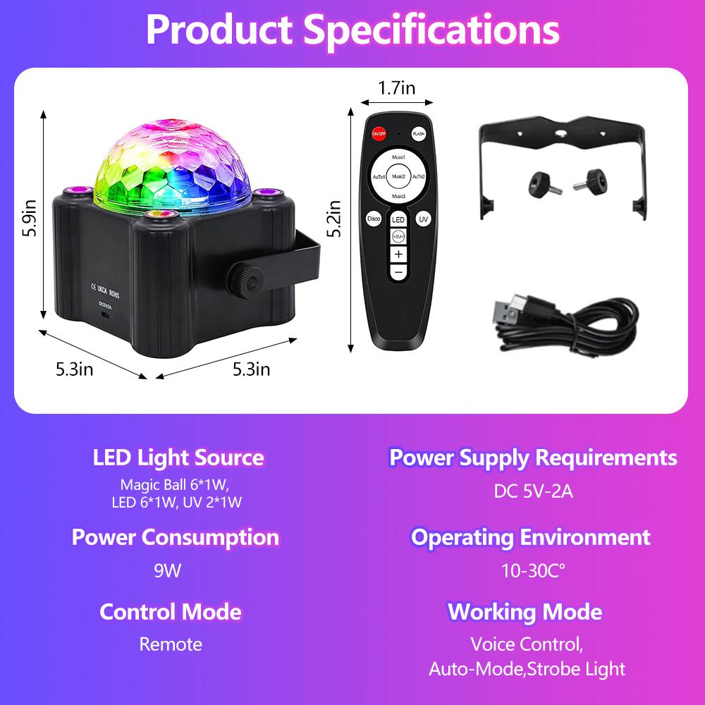Disco Ball LED Party Night Lights Sound Activated Strobe DJ Stage Lighting For Indoor Room Outdoor Dance Christmas Decor