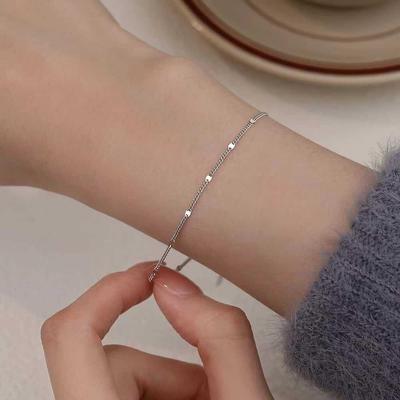 Bracciale Quadrato da Donna in Argento Sterling S925 - Design di Nicchia, Moda di Alta Gamma, Stile Semplice Ins
