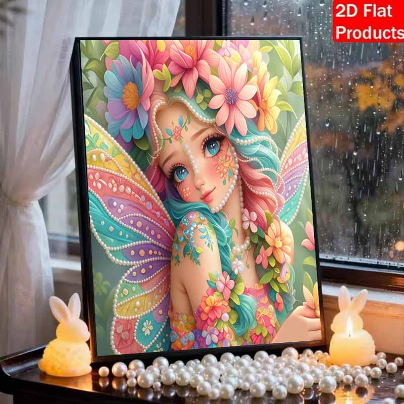 DIY Beautiful Fairy Flower Pearl Diamond Art Kits Without Frame 30x40cm Gem Art Diamond Painting Kits for Adults/Beginners Gift Idea Home Wall Decor