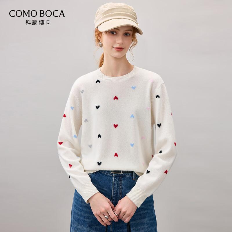 Women's Cashmere Heart-Pattern Round Neck Sweater