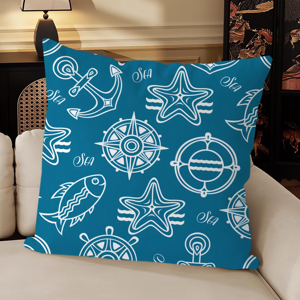 Art Sea Life Blue cushion cover Sofa Living Room Bedroom Headboard Backrest Cushion Square Cushion Nap Time Pillow Case