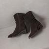 Krazing Pot Cow Suede Nubuck Round Toe Thick Heels Western Boots Size 42 Slip on Women Pleated Decoration Mid-calf Boots