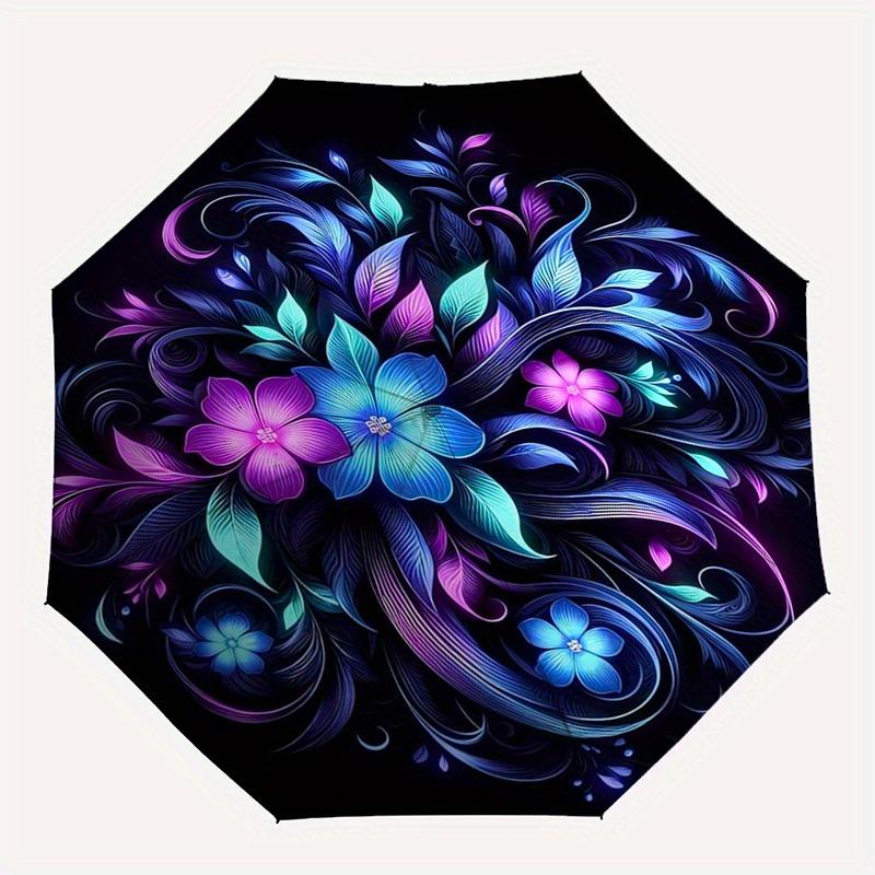 Floral Mandala Automatic Folding Umbrella 8 Ribs, Durable Iron Frame, Bright Color Pattern Compact Travel Umbrella, Suitable for Outdoor, B