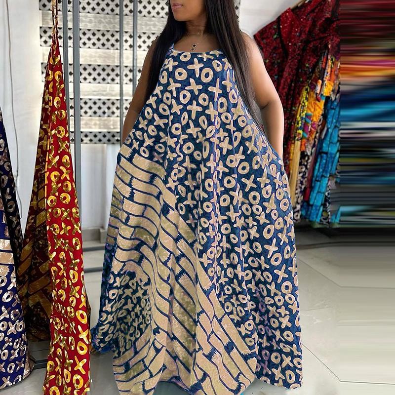 Women Plus Size Off Shoulder Sleeveless Printed Dresses